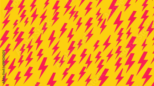 Vibrant lightning pattern on bright yellow background viewed from directly above, energetic illustration, bold graphic design, abstract art