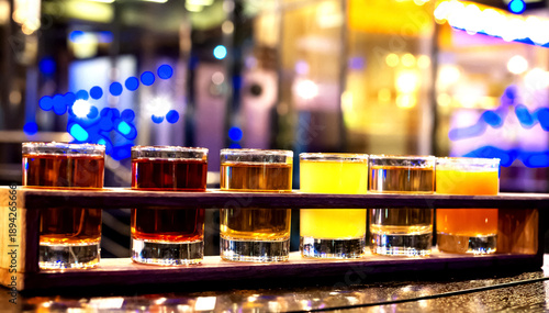 Wallpaper Mural Set of different alcoholic drinks in glass glasses at night lighting in a restaurant Torontodigital.ca