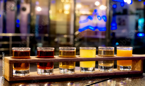 Wallpaper Mural Set of different alcoholic drinks in glass glasses at night lighting in a restaurant Torontodigital.ca