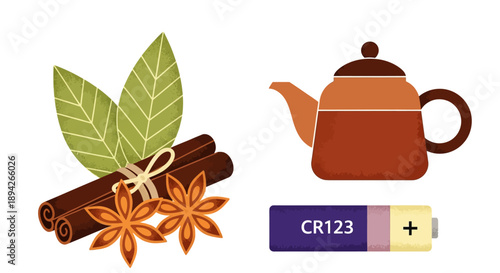 Aromatic spices and tea setup on a clean background for a soothing beverage preparation scene