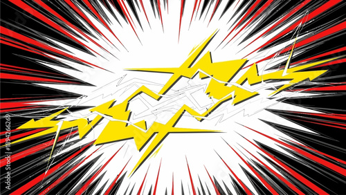 Electricity flashes through the air with a bright yellow lightning bolt illustration