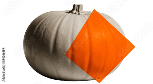 A white pumpkin with an orange square overlay on a plain background