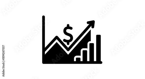 Financial growth chart with dollar sign and upward trend.