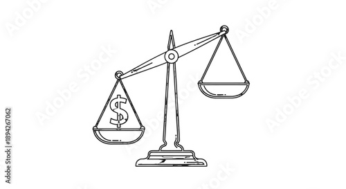 Simple line drawing of a balance scale with money on one side.