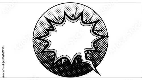 A black and white comic speech bubble on a plain white background, viewed from directly above, static image
