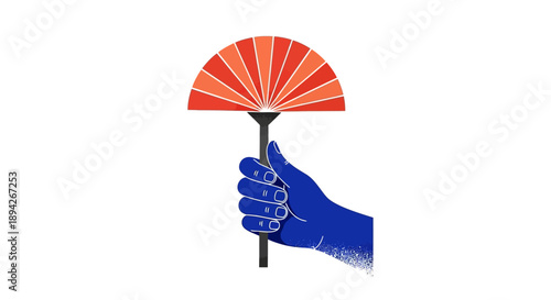 Hand holding a red fan, vector illustration of a hand grasping a traditional folding fan