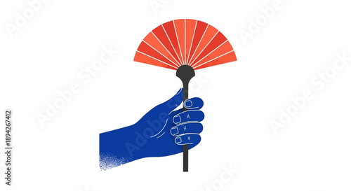 Hand holding traditional Asian fan in illustration style
