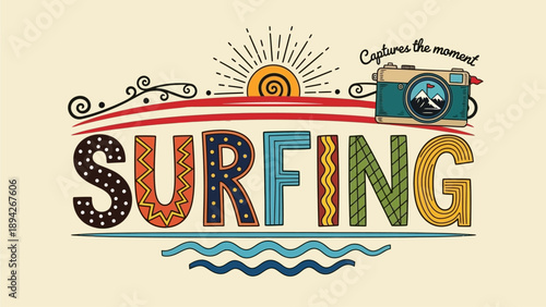 Vibrant surfing illustration capturing a moment of action and adventure on the waves with steven's artistic flair