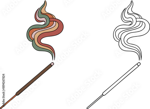Burning Sage Smudge Stick Illustration, Spiritual Cleansing Flat Vector Art for Wellness Design