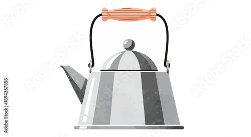 Illustration of a silver kettle with orange handle on a white background from a front viewpoint