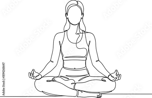 Woman Meditating in Lotus Pose Continuous One Line Drawing Minimalist Yoga Vector Illustration Art