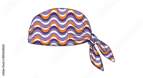 Vibrant bandana with wavy stripes tied in a knot, illustration, close-up view, textile pattern