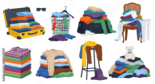 Clothing and Luggage Items Collage with Various Textiles and Accessories
