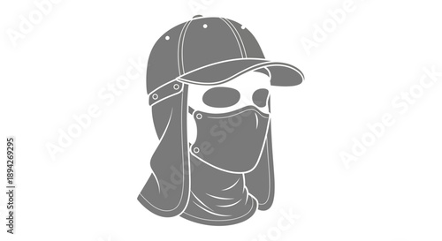 Illustration of a person wearing a mask and cap from a front view