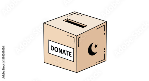 Donation box with crescent moon symbol for charitable giving