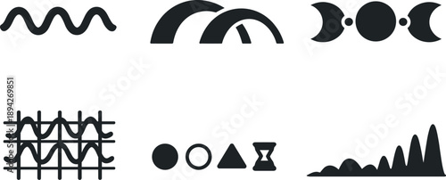 Image Generation. Solid style icons of ultradian and infradian rhythms: short-cycle waves, long-cycle arcs, phase intervals,