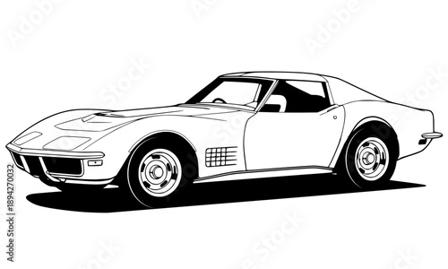 Classic American Muscle Car 1970s Sports Coupe Line Art Illustration