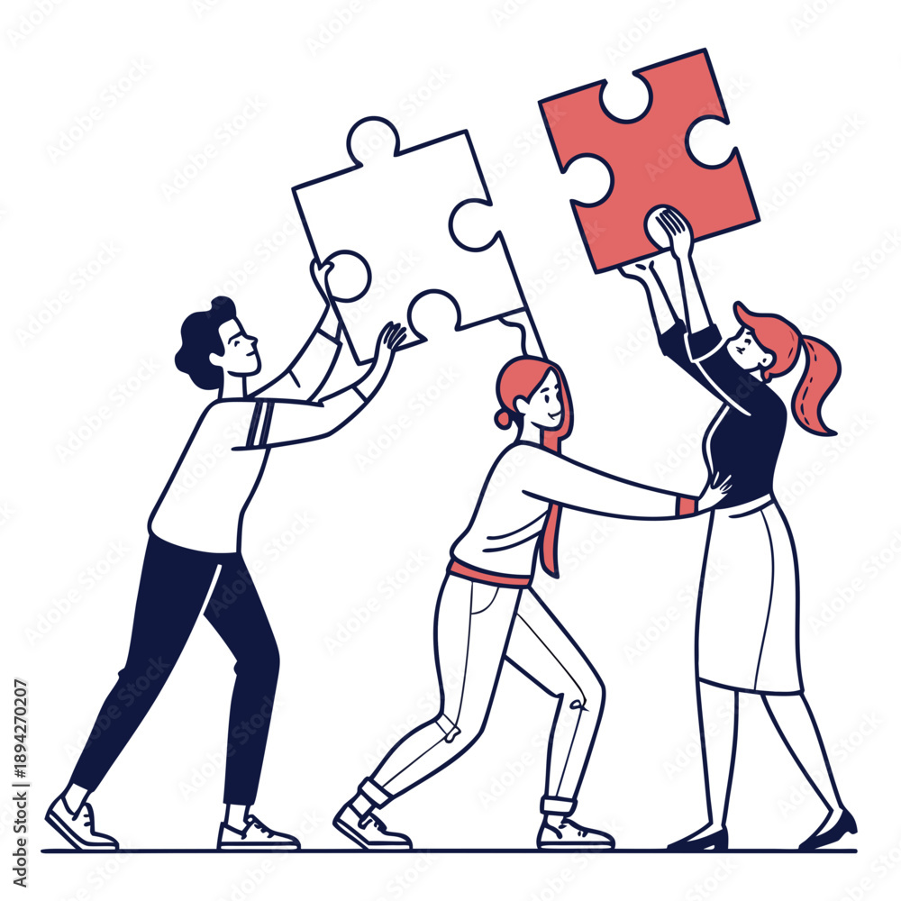 Fototapeta premium Teamwork concept with business people assembling puzzle pieces together