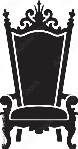 Black silhouette of an ornate royal throne chair on white background