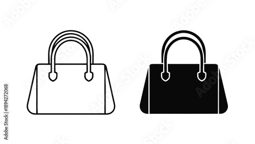 Vector illustration of women's handbag and purse icon, outline and solid, on transparent background