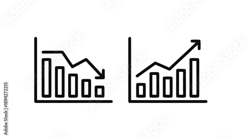 Vector illustration of business growth and decline concept graphs, on transparent background, showing market trends