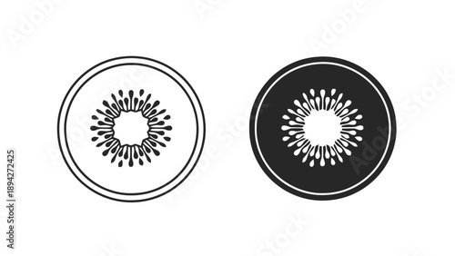 Vector illustration of sliced kiwi fruit in minimalist circle design set, organic, on transparent background