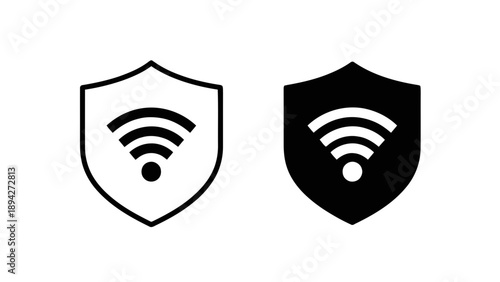 Vector illustration of, on transparent background Secure Wi-Fi network shield protection icon set