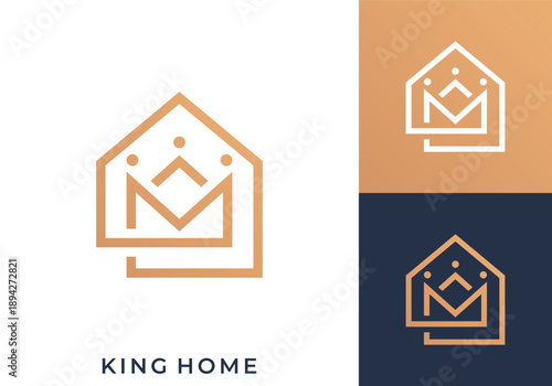abstract crown home logo. royal king building real estate vector design concept