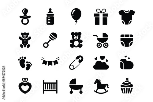 Baby Icons: Pacifier, Bottle, Balloon, Gift, Onesie, Teddy Bear