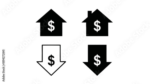 Vector illustration of real estate market downturn and falling property value, on transparent background