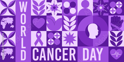 World Cancer Day modern minimalist purple geometric pattern