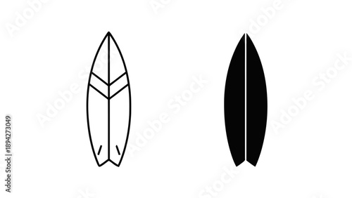 Vector illustration of two distinct surfboard icons, outline and solid, perfect for beach and surf themes, on transparent background