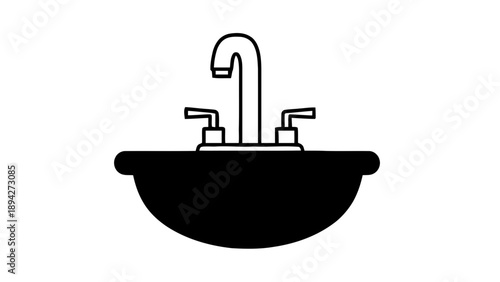 Vector illustration of a modern bathroom sink with faucet on transparent background, minimalistic design element