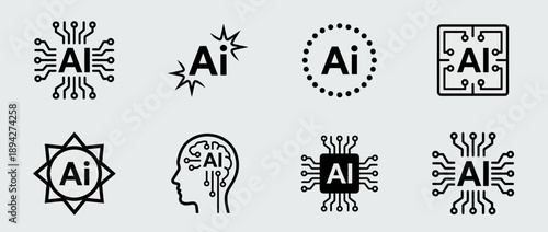 Collection of various artificial intelligence logos and symbols representing technology and innovation for digital and modern applications