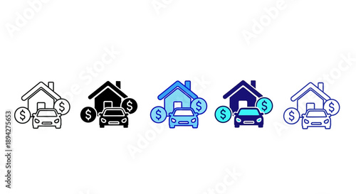 Vector Icons Home and Car Loans, Real Estate Investment, and Automobile Financing. Financial Services Concept Illustrations for Digital Applications and Web Design