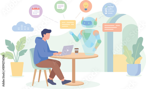 Modern Digital Assistant Person Interacting with AI Chatbot for Innovative Productivity and Smart Solutions