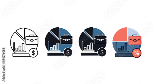 Dynamic vector icon set illustrating business finance analytics, investment growth, and strategic financial planning, suitable for data visualization and professional presentations