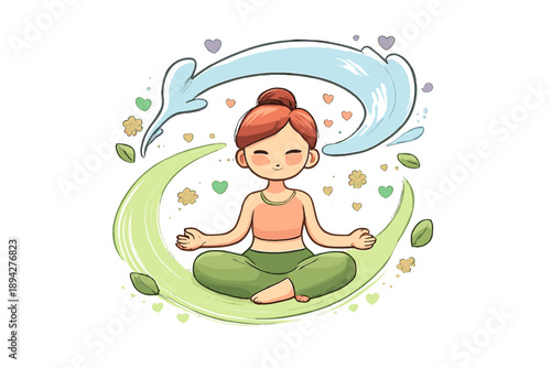 Yoga Breath Flow. Doodle-style vector icon of synchronized breath and motion, inhale and exhale visualized as looping airflow