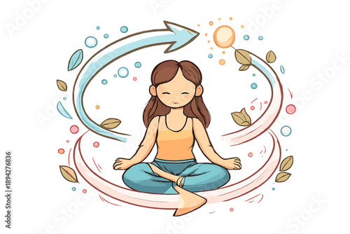 Yoga Breath Flow. Doodle-style vector icon of synchronized breath and motion, inhale and exhale visualized as looping airflow