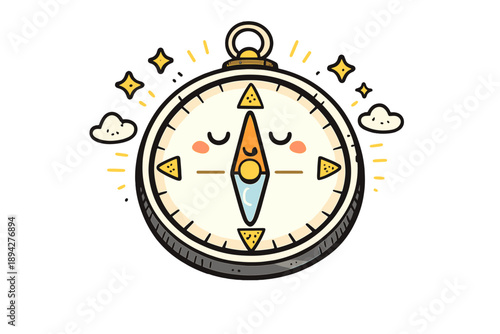 Meditative Compass Doodle. Doodle-style vector icon of a meditative compass fully aligned, needle resting in balanced state,