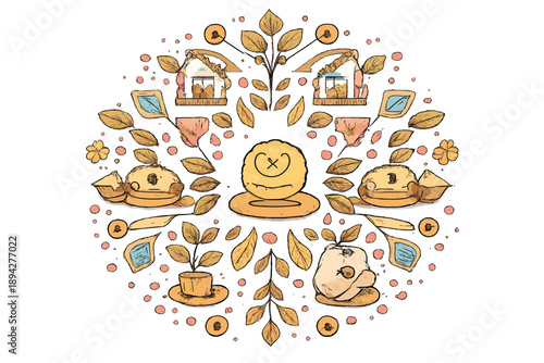 Investment Kaleidoscope Icon. Doodle-style vector icon of a complete investment kaleidoscope, stable central asset surrounded by