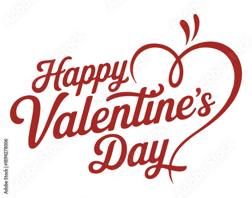 Valentines Day Greeting with Heart and Love Text on White Background