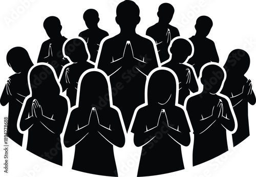 Group of people praying together in unity vector illustration