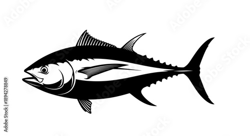 Minimalist silhouette of a tuna fish isolated on a white background