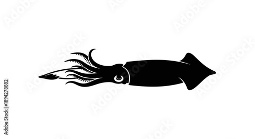 Minimalist silhouette of an octopus isolated on a white background in a simple illustration