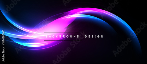 Abstract flowing lines, vibrant pink, blue hues over dark background. Modern design element, dynamic visual impact.