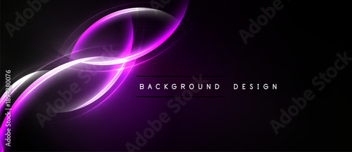 Abstract purple light streaks over dark background. Modern design element, sleek curves, vibrant energy. Minimalist aesthetic.