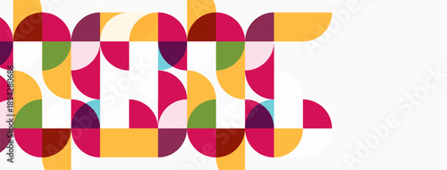 Abstract colorful pattern. Circles overlap creating geometric shapes. Modern design with vibrant hues. Simple yet striking visual element.