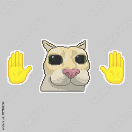 Cat with little hands, pixel art meme