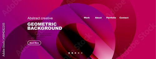 Abstract website mockup. Pink, purple hues dominate design. Text elements present, navigation visible. Modern aesthetic.